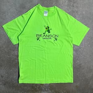 Vintage Y2K Branson Missouri Tee Mens Medium Green Frog Embroidered Shirt